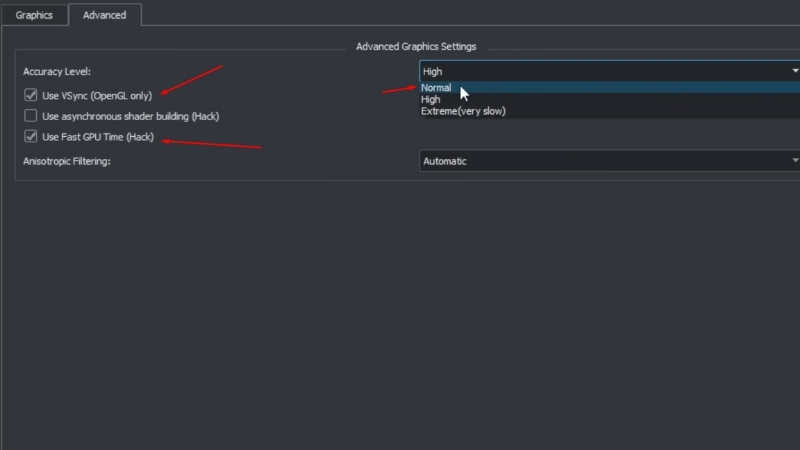 Tích vào 2 ô Use VSync và Use fast GPU Time (Hack) > OK