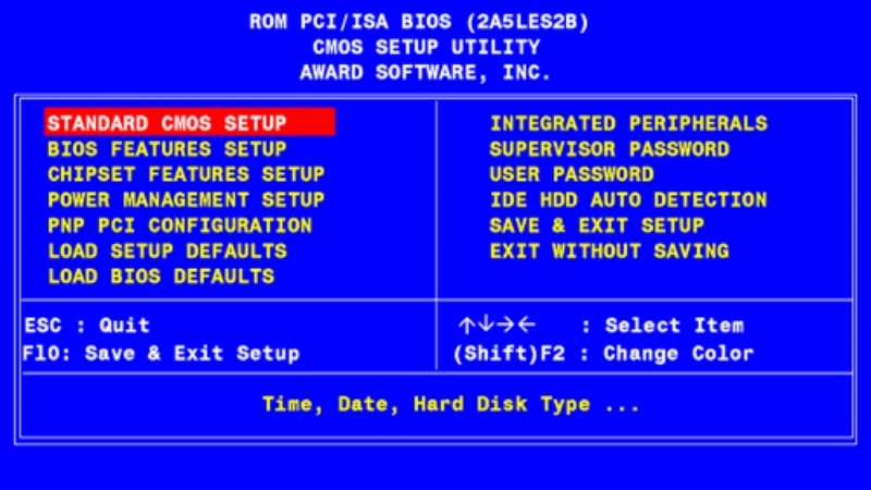 Mở chương trình Cmos setup