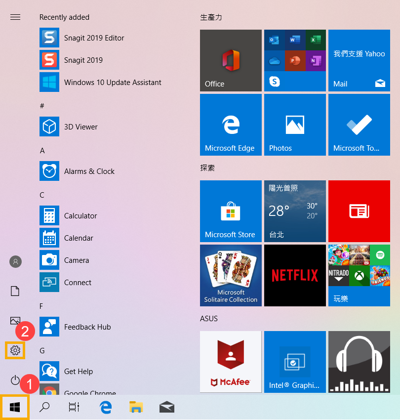 Bấm vào Start Menu trên Windows và chọn Settings