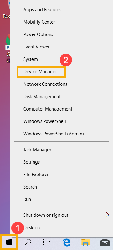 Vào Start Menu rồi chọn Device Manager ở góc tái màn hình